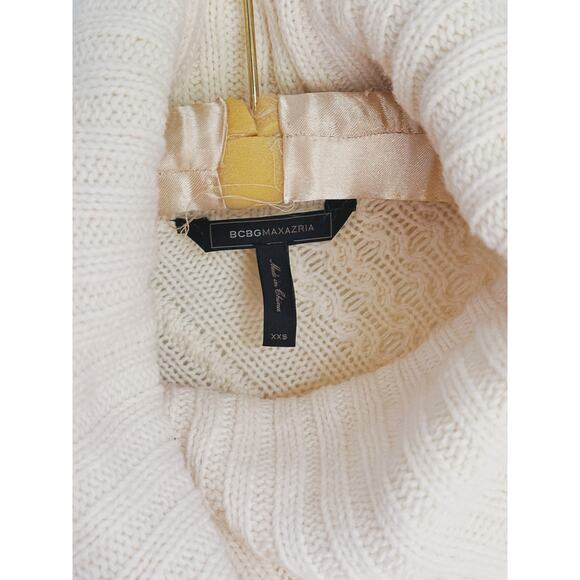 BCBGMAXAZRIA Cable Knit Cowl Neck Sweater Cream XXS White Cozy Layer Fall Winter - Picture 4 of 8